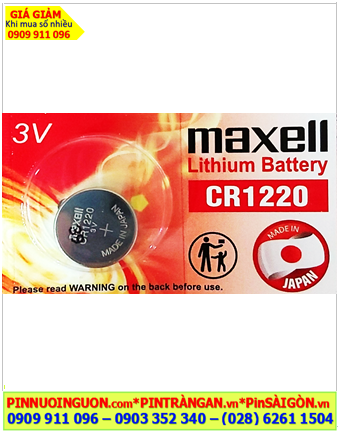 Maxell CR1220; Pin 3v Lithium Maxell CR1220 chính hãng, Xuất xứ Nhật